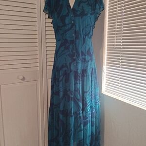 Taylor Blue and Dark Blue Maxi Dress